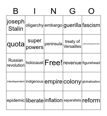 gmas vocabulary Bingo Card