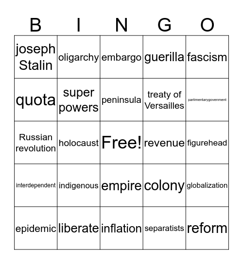 gmas vocabulary Bingo Card