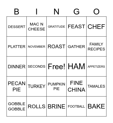 TURKEY DAY BINGO Card