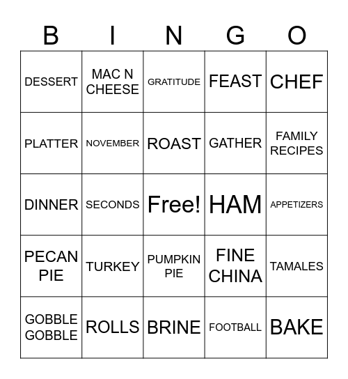 TURKEY DAY BINGO Card