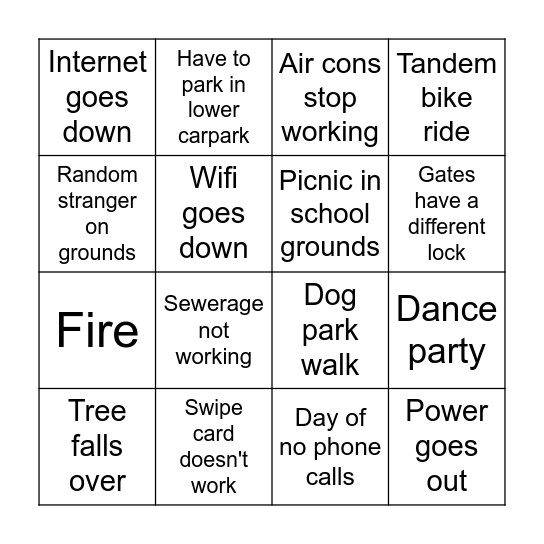 School Holiday Bingo Card