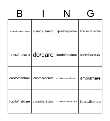 Latin Verbs Bingo Card