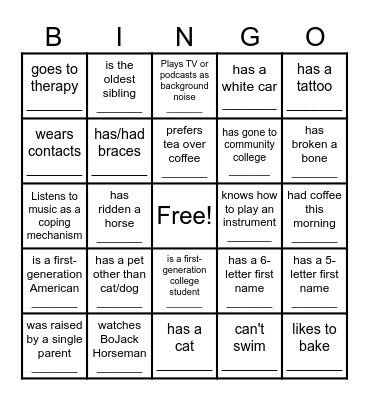 Find someone who... Bingo Card