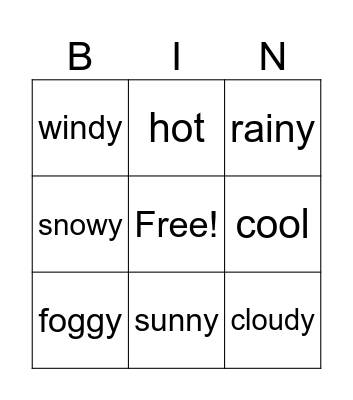 Today's Weather Bingo Card