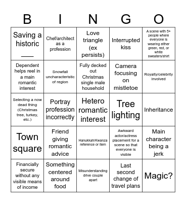 Hallmark Christmas Movie Bingo Card