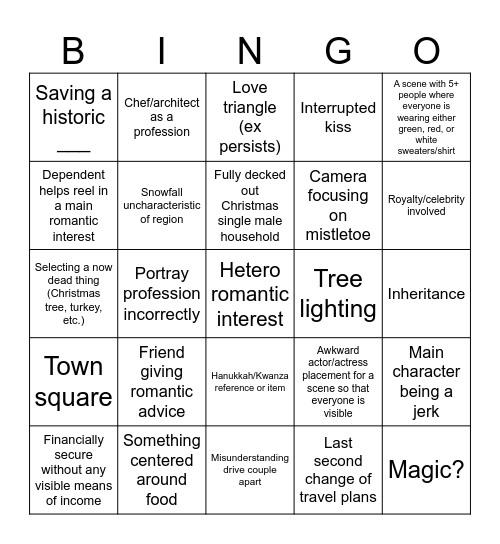 Hallmark Christmas Movie Bingo Card