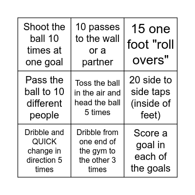 Soccer Skills Bingo Card