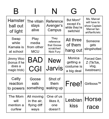 Marvels Bingo Card