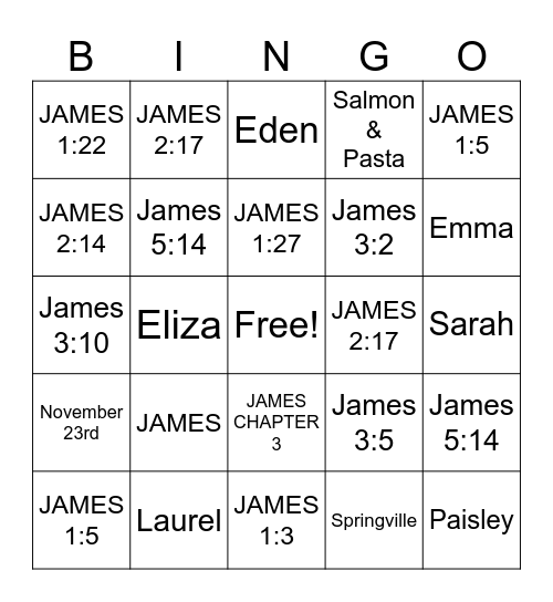 Book of James Bingo Card