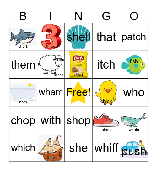 Th, Sh, Ch and WH words Bingo Card