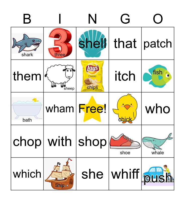 Th, Sh, Ch And WH Words Bingo Card