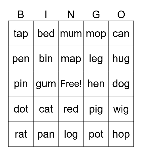 CVC Bingo Card