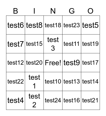 Test Bingo Card