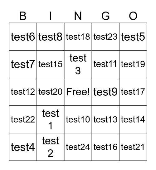 Test Bingo Card