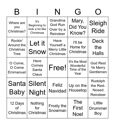 Christmas Song Bingo Card