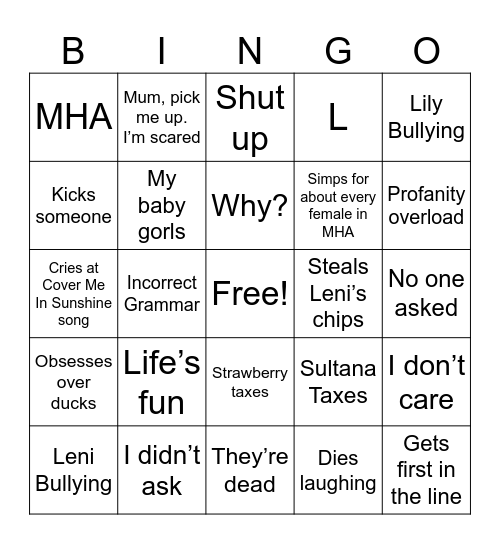 Ebongknee Bingo Card
