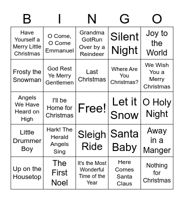 Christmas Song Bingo Card