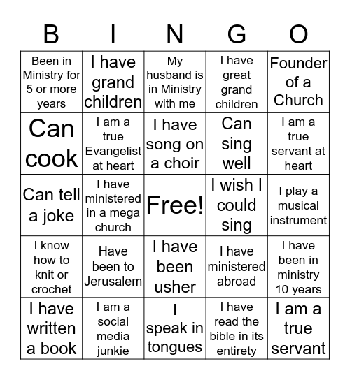 Pastor's Bingo Card
