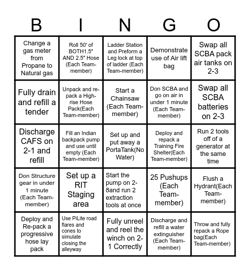 MVFD Bingo Card