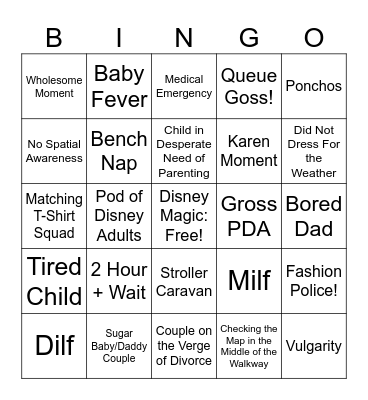 Disney: Bigger, Harder, Unrated Bingo Card