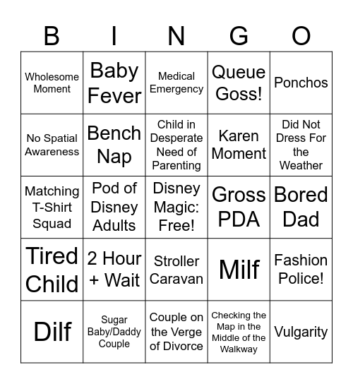 Disney: Bigger, Harder, Unrated Bingo Card
