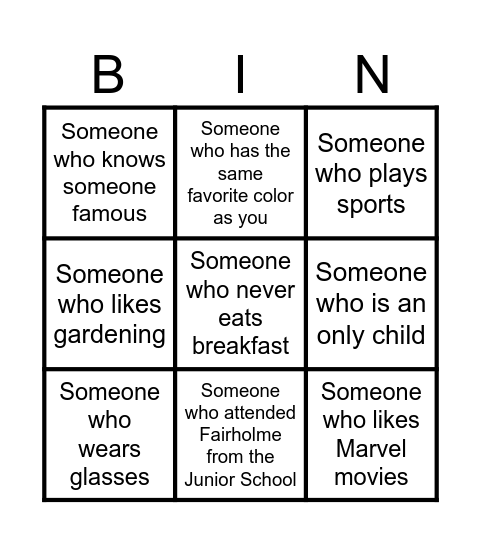 Human Bingo Card