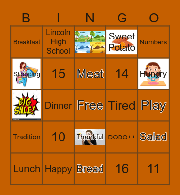 Thanksgiving/Numbers 1-20 Bingo Card