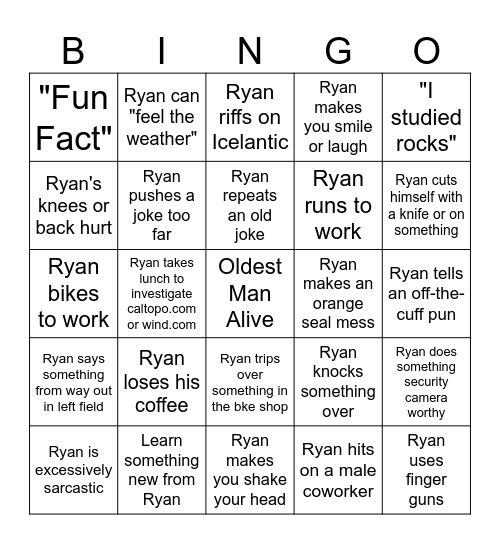 Ryan-isms Bingo Card