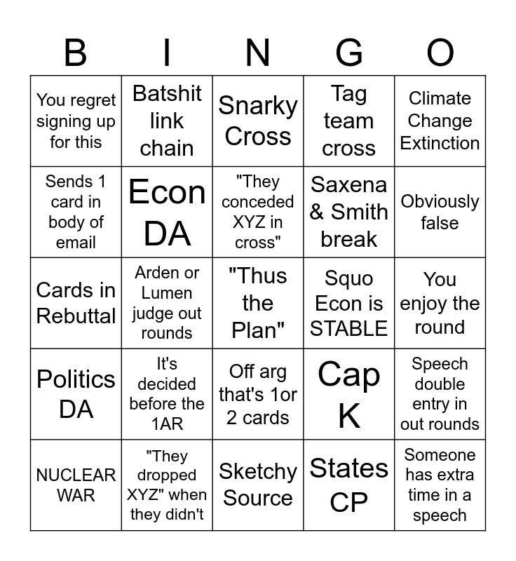 Policy Bingo Card