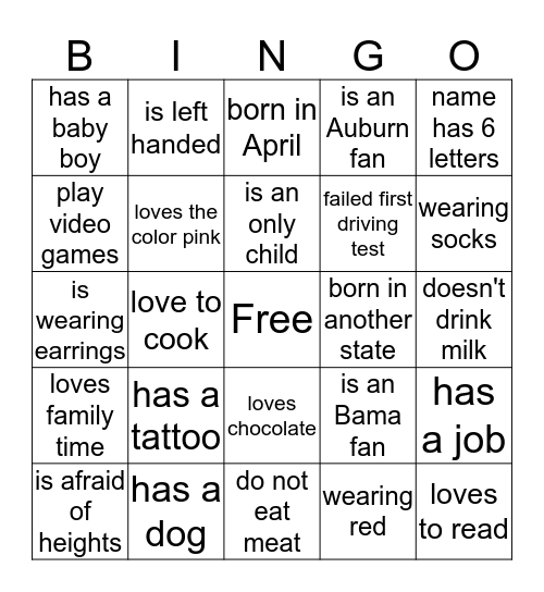 Icebreaker Bingo Card