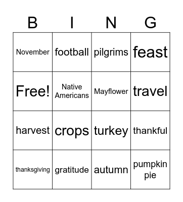Thanksgiving bingo Card
