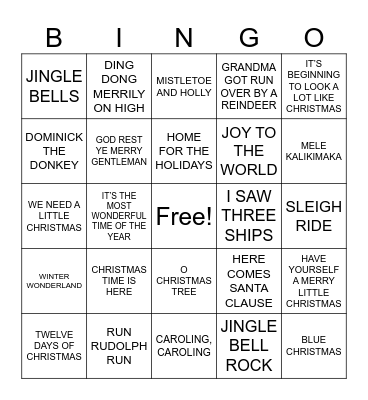 CHRISTMAS SONG BINGO Card