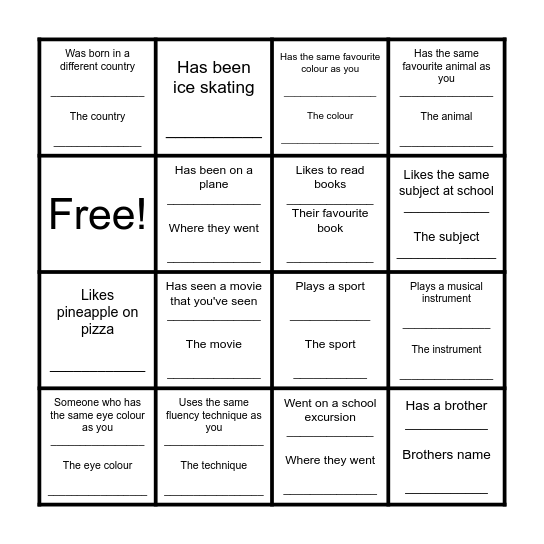 Remember to use your fluency techniques! :) Bingo Card