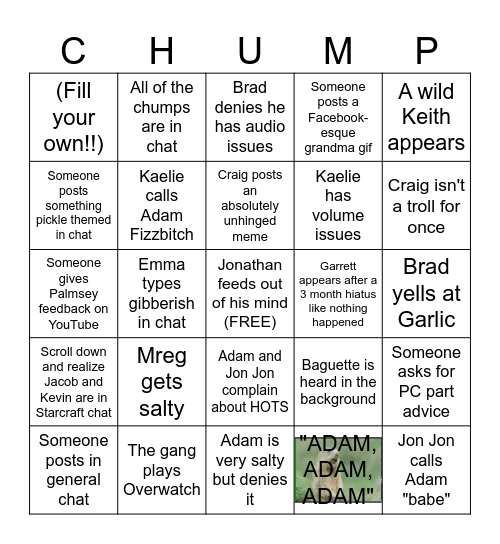 CHUMP-O Bingo Card