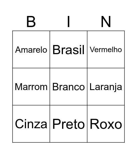 As cores Bingo Card