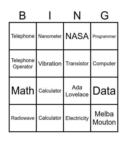 Bingo for Data Science History Bingo Card