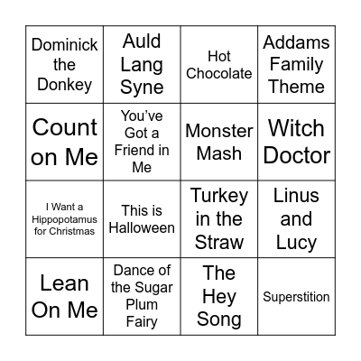 HallowThanksMas Music Bingo Card