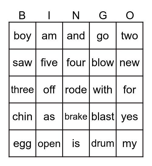 COMMON WORDS 1 Bingo Card