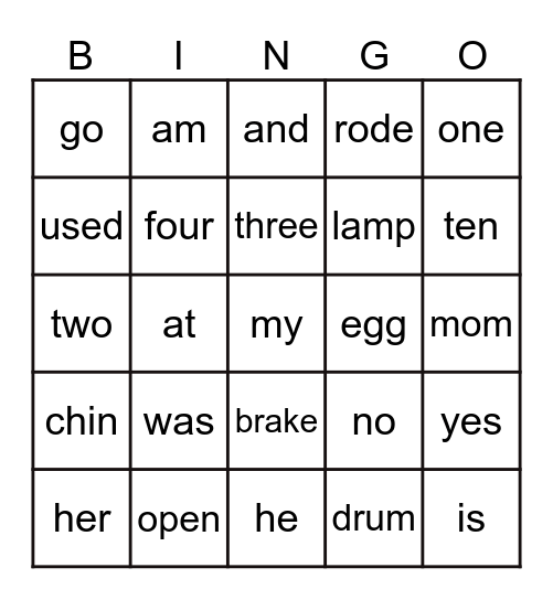 COMMON WORDS 1 Bingo Card