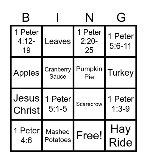 Peter's Thanksgiving Bingo Card