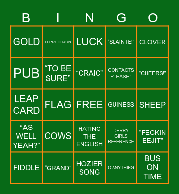 IRELAND Bingo Card