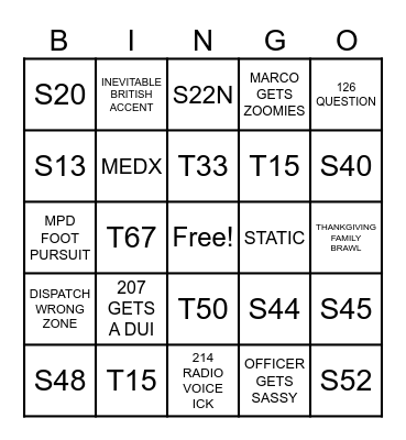 DISPATCH THANKSGIVING Bingo Card