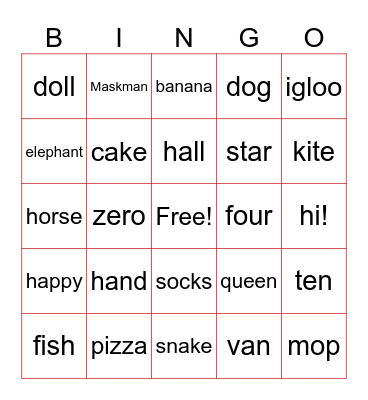 Monty's Bingo Card