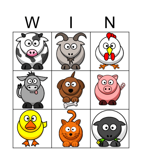 Farm Animals Bingo Card