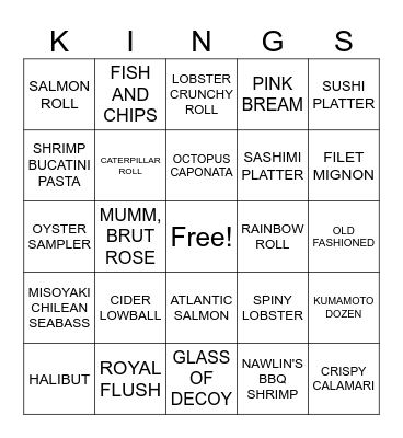 Food Bingo Card