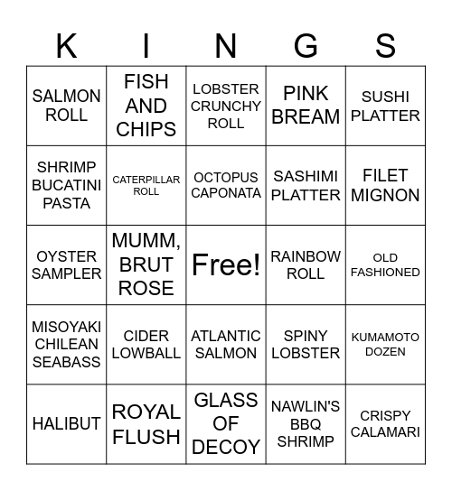 Food Bingo Card