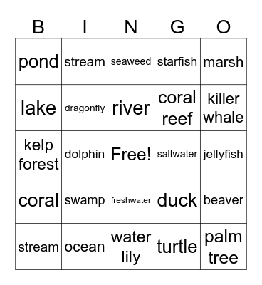 Water Habitat Bingo Card