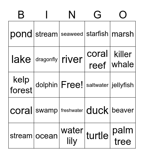 Water Habitat Bingo Card