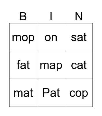 Fat cat sat Bingo Card