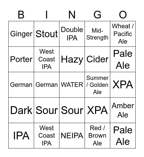 Beer Bingo Card